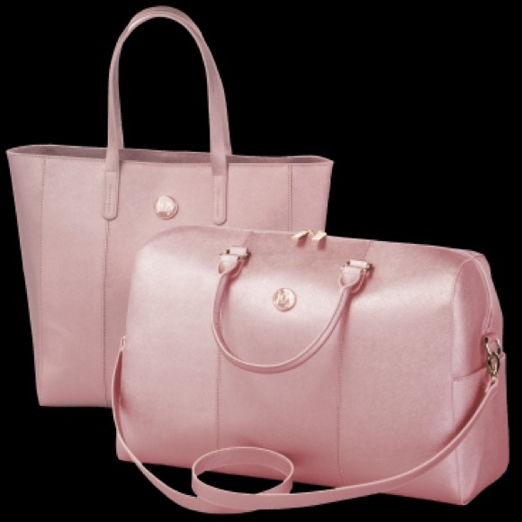 joy mangano metallic leather weekender